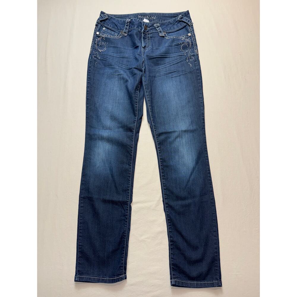 Womens Maurices Bootcut Jeans L-R Distressed Embellished Denim‎ Stretch